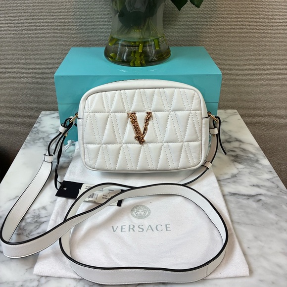 Versace Handbags - NWT Versace White Quilted Lamb Leather Camera Crossbody Bag - Retail $1195